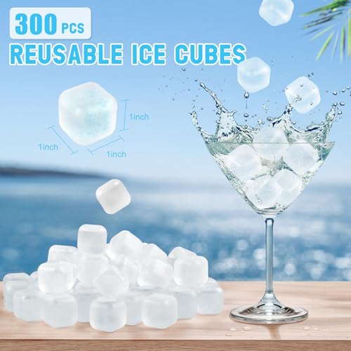 White Reusable Ice Cubes - 300 Pack, BPA-Free, Slow-Melting, for Drinks & Cold Therapy