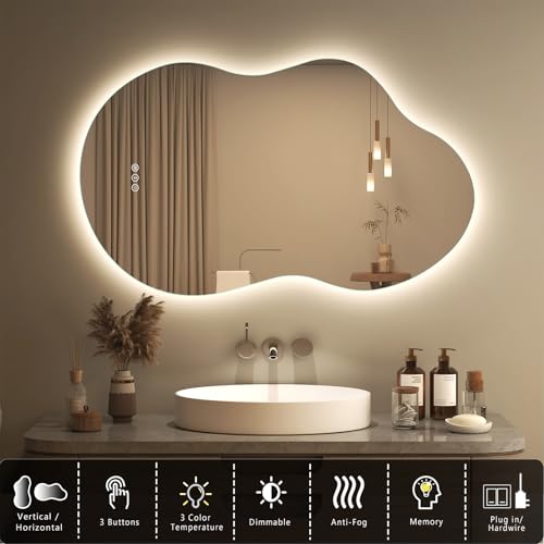 SMIROR 20x32 Backlit Cloud-Shaped LED Bathroom Vanity Mirror - Dimmable & Anti-Fog, 32"L x 20"W