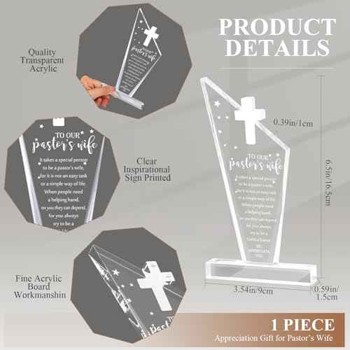 Kosiz 1 Pcs Pastor Appreciation Gifts Christian Decorations Acrylic Cross Plaques for Men Women Church Retirement Keepsake Religious Thank You Gifts Decor Gratitude Saying Sign (Pastor Wife)