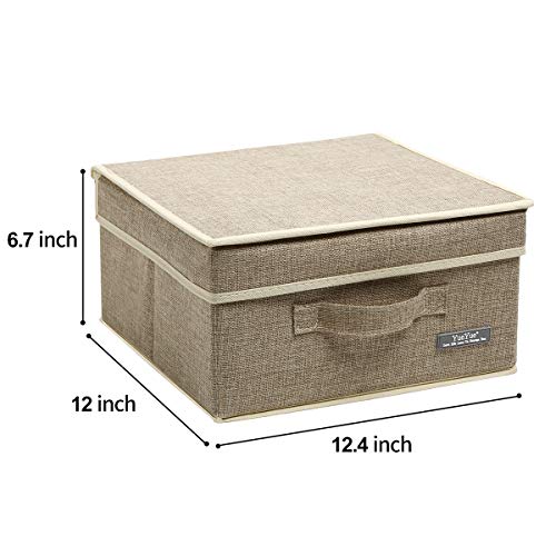 Fabric Storage Bins with Lids 4 Pack - Linen Foldable Storage Box Set, 12.4in/12in/6.7in, Multi-Color