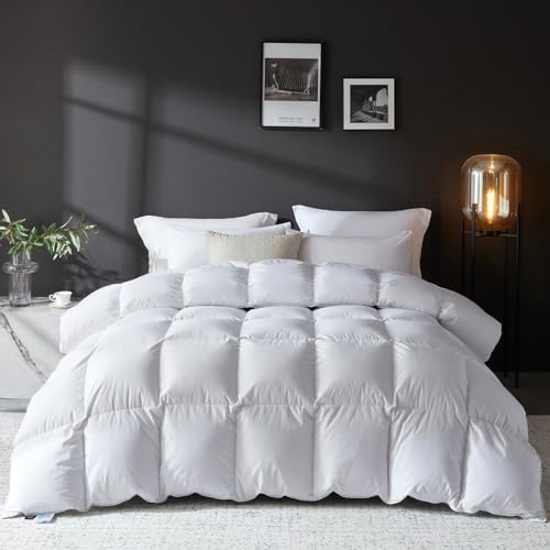 Queen All-Season Goose Feather Down Comforter - Luxury Hotel-Grade Bedding