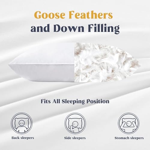 King Size Goose Feather & Down Pillow with Cotton Cover - 1 Pack, Classic White