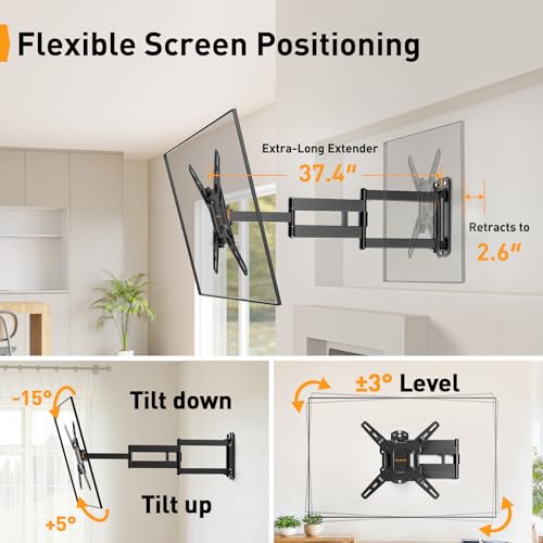 Perlegear Long Arm TV Wall Mount for 32-65 Inch Screens, 37.4" Extension