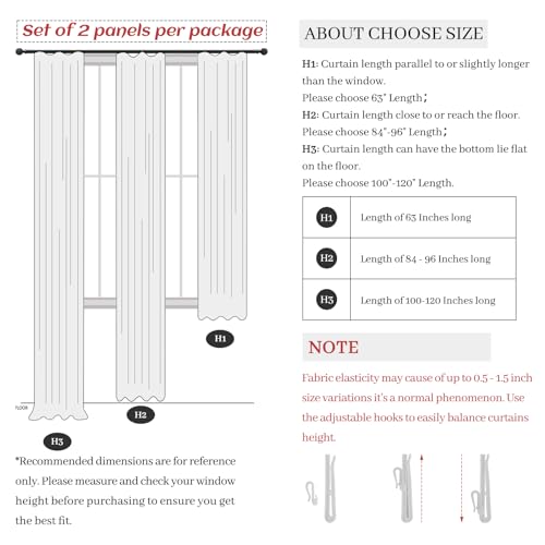 Natural Linen Light Filtering Curtains Pack of 2 - 60W x 96L Inches, Pleated Semi Sheer Farmhouse Drapes