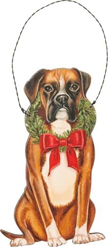 Primitives by Kathy Christmas Boxer Wooden Hanging Ornament