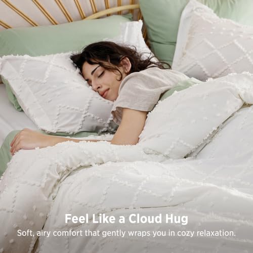 Bedsure Natural White Twin XL Boho Tufted Comforter Set - Farmhouse Style Bedding