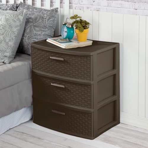 Espresso Wide 3-Drawer Weave Storage Tower - Home Organizer
