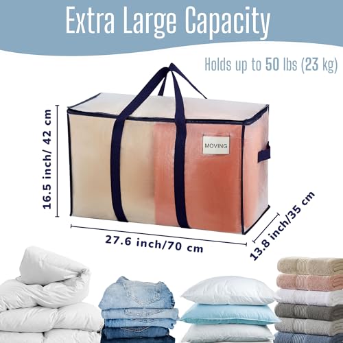 Clear Heavy Duty Moving Bags 8 Pack Extra Large Storage Bags with Reinforced Handles & Zippers - Foldable & Reusable Storage Solution