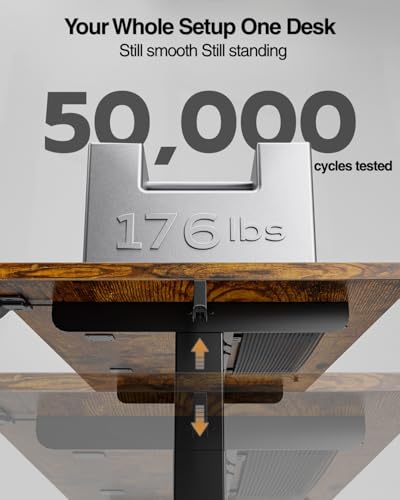 Electric Standing Desk 55x24 with Cable Net - Rustic Brown, Adjustable Height