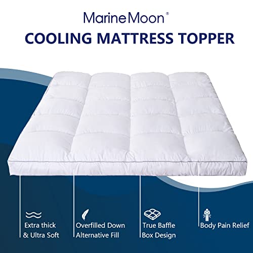 King Mattress Topper White Cooling Plush Bed Pillow Top - Marine Moon