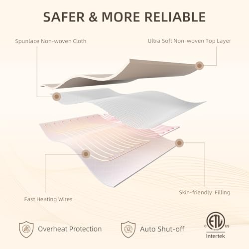 Bwarm White King Size Electric Heated Mattress Pad 78" x 80" with 9 Heat Settings