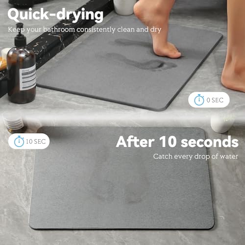 Realion Dark Gray Stone Bath Mat - Quick-Drying Non-Slip Diatomaceous Earth Bathroom Rug 23.5"x15.5"