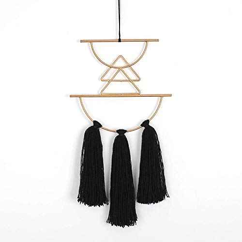 IOWER Boho Wall Decor Black Macrame Wall Hanging Metal Art Cute Home Small Decor for Livingroom Bedroom12 H