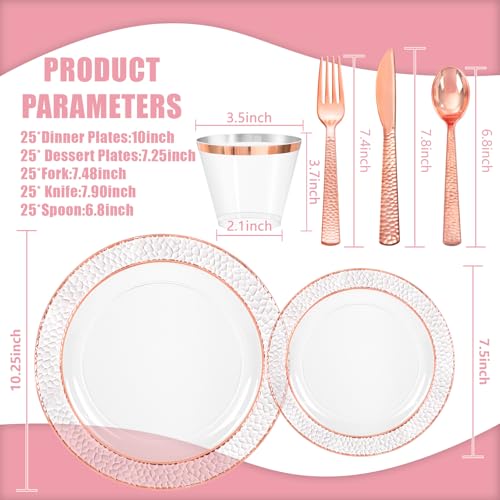 Ciaell 150PCS Rose Gold Disposable Plate Set with Cutlery - Wedding & Party Supplies
