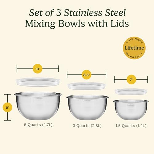 Stainless Steel Mixing Bowl Set - 3-Piece Nesting Kitchen Bowls - Cuisinart Variation