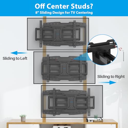 42-97 Inch Full Motion TV Wall Mount - Sliding Stud, Tilt, Swivel for Large Flat Screen TVs