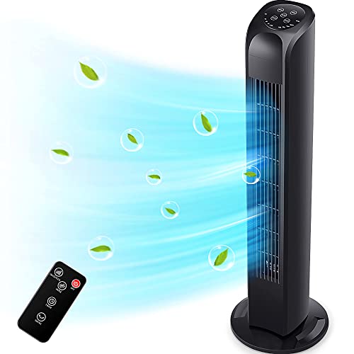 Uthfy 30-Inch Black Oscillating Tower Fan with Remote - Quiet Bladeless Floor Fan for Bedroom & Home