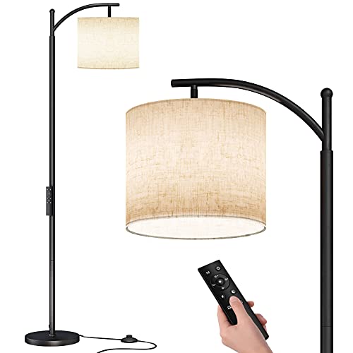 SUNMORY Arc Floor Lamp with Remote Control & 9W Bulb - Black, Dimmable, Rotatable