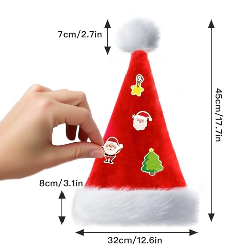 Santa Hat, Christmas Hat With 20 Diy Holiday Stickers, Hats For Xmas