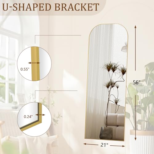 Gold Full Length Mirror 56x21 Inch Standing Floor Mirror with Stand & Tilt