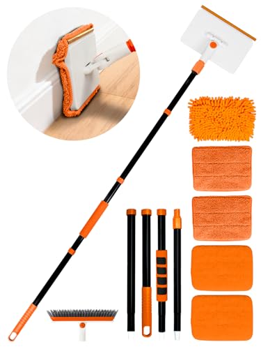 4-in-1 Extendable Baseboard Cleaner with Reusable Pads & Carpet Rake