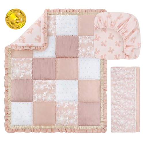 The Peanutshell 3-Piece Baby Crib Bedding Set for Girls - Pink & Gold Nursery Decor
