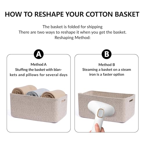 Large Storage Baskets for Closet Organization - 17x13x7.5 Inches, Natural Rope, 4 Pack (L17×W13×H7.5")