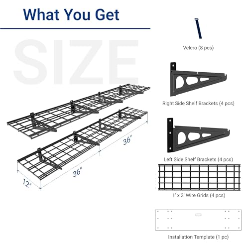Wall Mounted Garage Storage Shelves - 12x72 Inch Black 2-Pack Floating Shelves