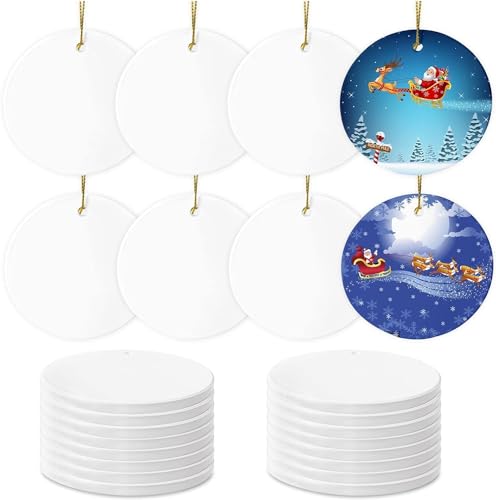AMONE 12pcs White Sublimation Ceramic Ornaments - Personalized Xmas Keepsake for Heat Press Printing