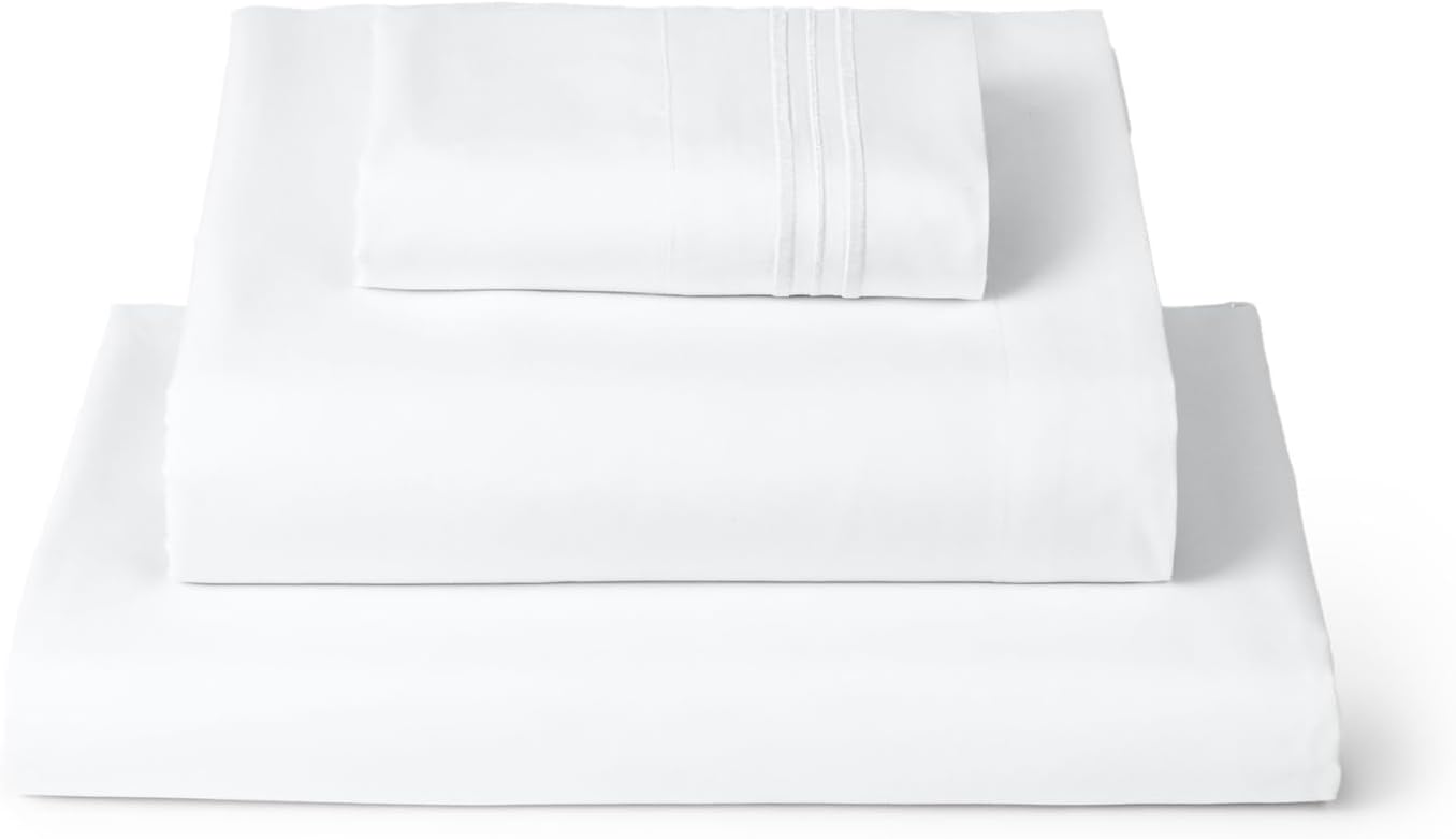 Mellanni Twin Sheets Set - 3 PC Hotel Luxury Bedding | Extra Soft, Cooling, Wrinkle-Resistant (White)