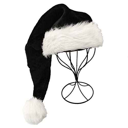 Black Santa Hat for Adults, Black & White Deluxe Adults Santa Hat for Black Christmas Theme New Year Festive Holiday Party Supplies