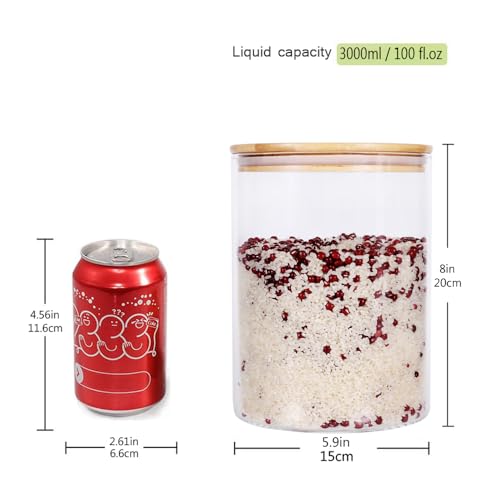 2 Pack Large Glass Food Storage Jars 100 Fl Oz Airtight Bamboo Lids Kitchen Canisters