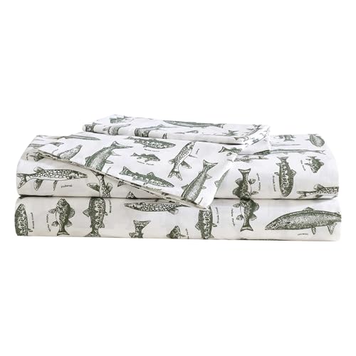 Eddie Bauer Twin Size Bed Sheet Set with Fitted Sheet & Pillowcase - Green
