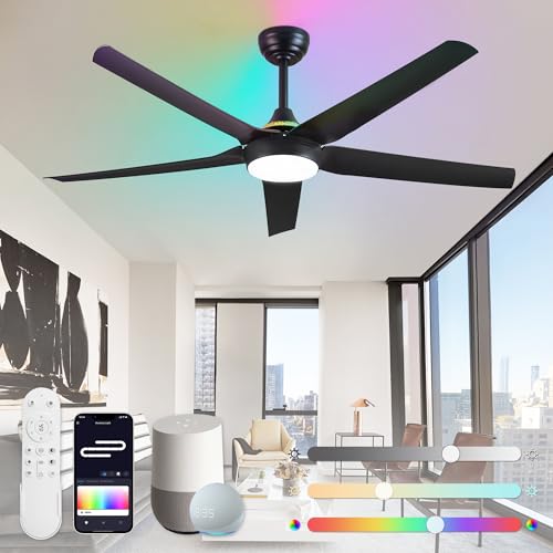 Fanbulous 56-Inch Black Smart Ceiling Fan with RGB Lights, Low Profile