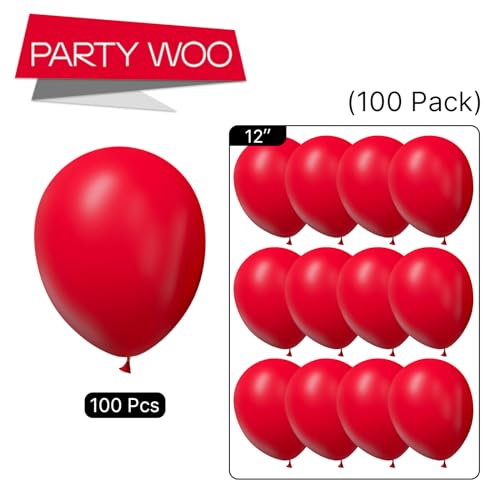 PartyWoo Red Balloons 100 pcs 12 Inch Matte Red Latex Helium Balloons for Graduation Wedding Independence Day Valentine's Day Memorial Day Christmas Engagement Birthday Party Decorations Red-Y57