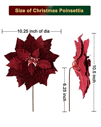 Vensovo 10 Inch Red Christmas Poinsettia Flowers - Set of 6 Holiday Floral Decorations