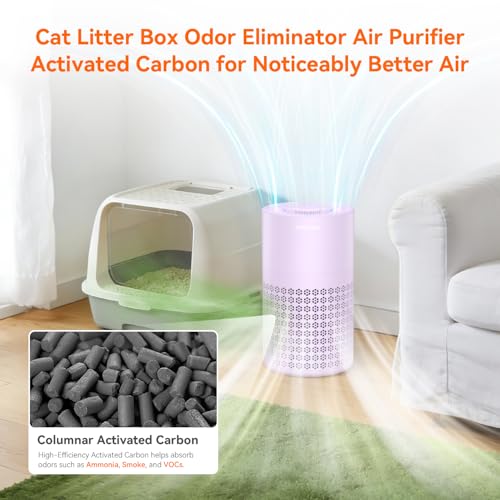 AIRROMI Purple Air Purifier for Bedroom with HEPA 3-in-1 Filter, Covers Up to 990 sq ft, Quiet 360° Air Cleaner for Pets & Allergies