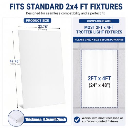 Pushglossy 6 Pack Fluorescent Light Covers 23.75x47.75 inch Milky White Ceiling Diffusers