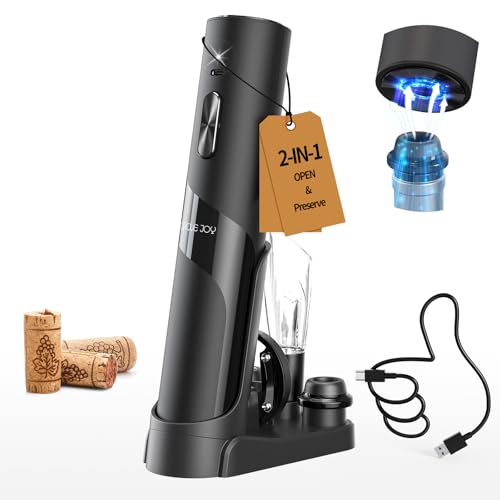 CIRCLE JOY Black 7-in-1 Rechargeable Electric Wine Opener Gift Set with Vacuum Pump