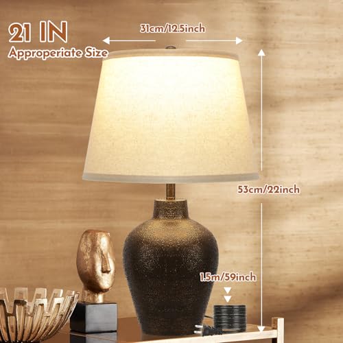Farmhouse Rustic Table Lamps Set of 2 - Brown Nightstand Lamps for Bedroom & Living Room