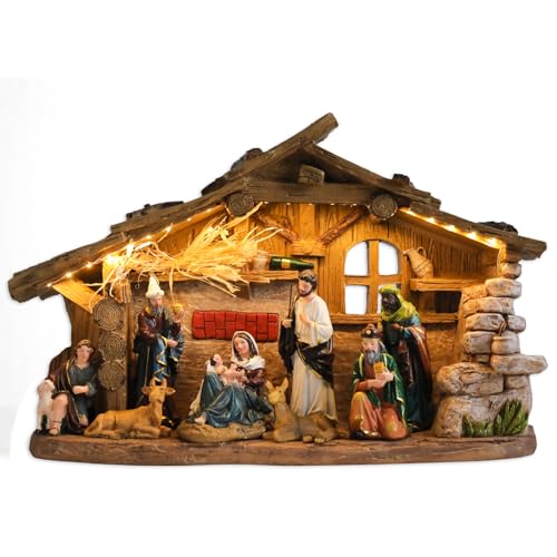 Chonsun 10.2 Inch Nativity Scene Indoor Christmas Village Manger Nativity Set