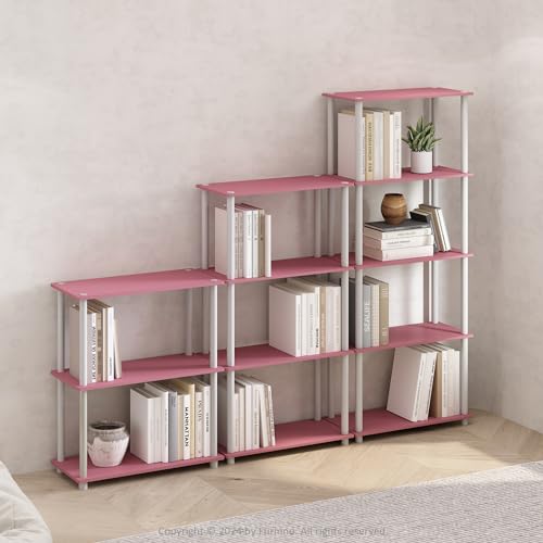 Pink 5-Tier Corner Storage Shelves - Round Tube Open Shelving Unit