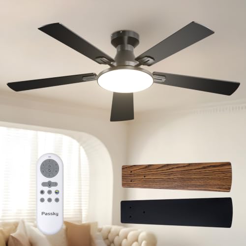 Black 52 Inch Low Profile Ceiling Fan with Lights & Remote - Modern & Quiet