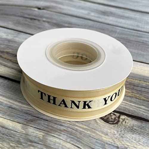 Satin Organza Ribbons Thank You,1 Inch by 25 Yard Gift Wrapping Ribbon for Father's Thanksgiving Valentine's Day,Wedding Favor,Cake Box Decoration (Champagne)