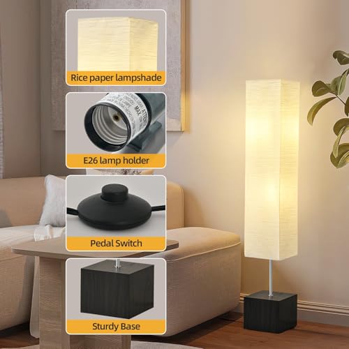 BHDJSHX Japanese Floor Lamp with Solid Wood Base & Rice Paper Shade, 58-inch Off White
