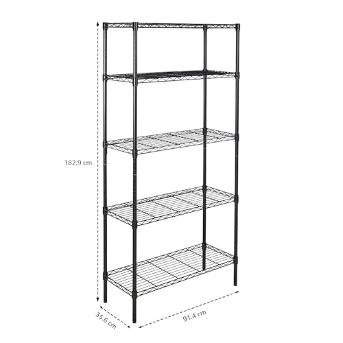 Adjustable Heavy Duty Wire Shelving 36x14x72 Black - 5 Shelf Garage Storage Racks