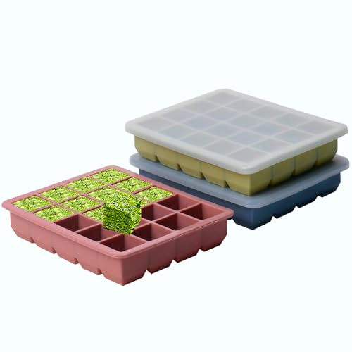 Multicolor 3 Pack Silicone Freezer Molds for Food Storage - Garlic, Herbs, Liquids