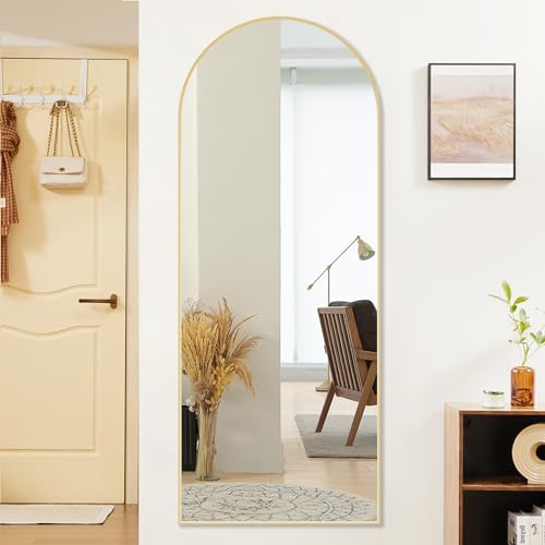 Gold Arched Full Length Mirror 64x21 Inches - Stylish Floor & Wall Mirror