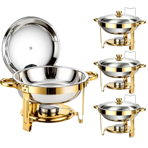 Aerovithera 4-Pack 5qt Chafing Dishes Stainless Steel Food Warmer Set with Gold Stand