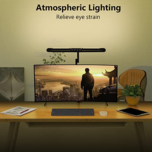 Black Led Desk Lamp with Clamp - Auto Dimming Architect Office Light, 24W Ultra Bright with Atmosphere Lighting